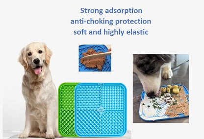 2 Pack Anti-Slip Licking Mat, Pet Food Mat Waterproof Puppy Feeding Mat, Slow Feeder Dog/Cat Bowl, Cat Licking Mat to Relieve Anxiety with Raised Edges (Pink+Purple)（6"×6"）