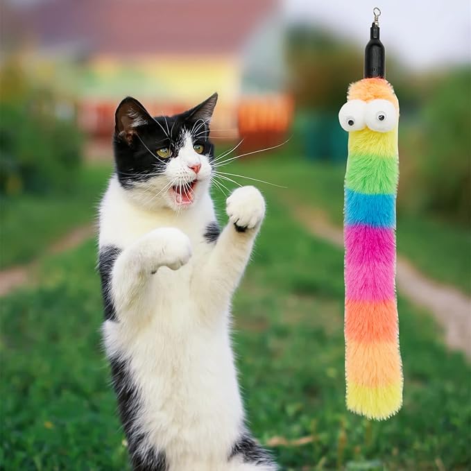 Cat Worm Toy Refills, 8 Pieces Cat Wand Attachments Assorted Worms Feathers Toy for Indoor Cats (B)