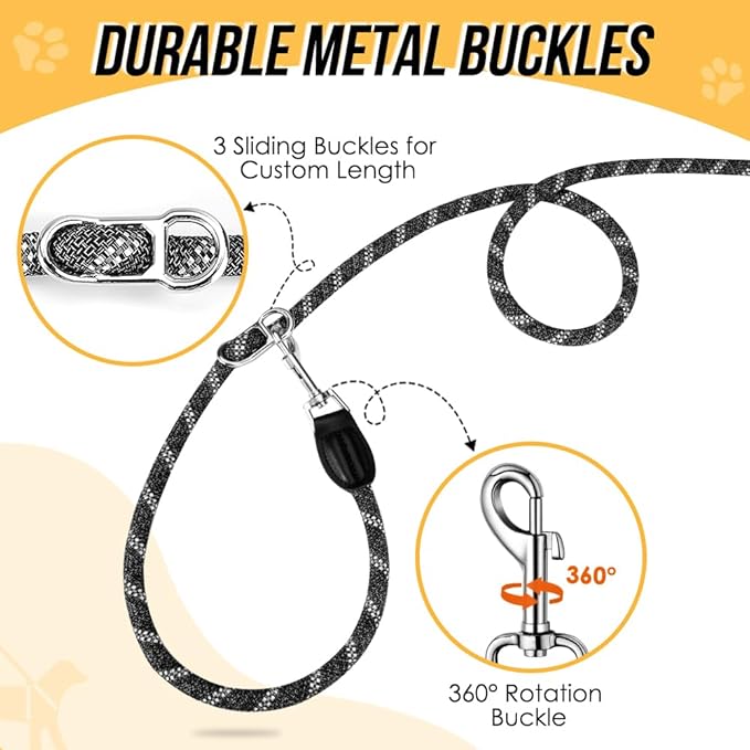 Lukovee Hands Free Dog Leash, 10FT Adjustable Training Lead 1/2 Inch Nylon Heavy Duty Lead No Pull for Large Medium Dogs, Tangle Free Reflective Waist-Leash for Walking Running, Black&Gray