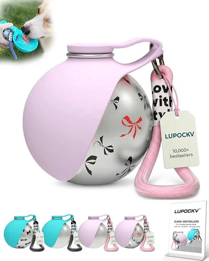 Dog Water Bottle with Bowl 2-in-1 Portable Dog Bottle Pet Travel Hydration Dispenser Container Cup Drinking Outdoor Leak Proof Built in Design Lightweight Easy Carry for Walking Hiking
