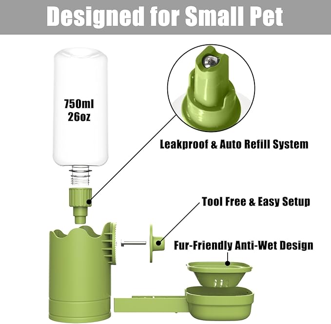 Pet Water Bottle for Cage Crate 26oz Automatic Feeding Water Dispenser for Dog Cat Rabbit (Green, 26oz)