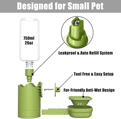 Pet Water Bottle for Cage Crate 26oz Automatic Feeding Water Dispenser for Dog Cat Rabbit (Green, 26oz)
