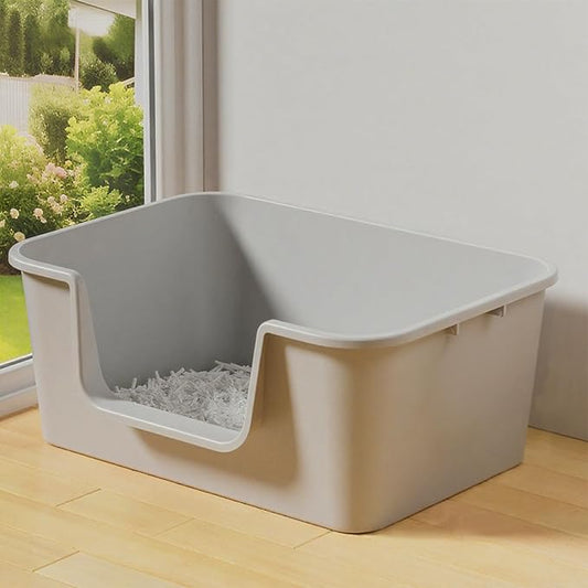 Large Cat Litter Box with High Sides for Indoor Cats,XL Low Entry Open Top Cat Litter Pan for Kittens,Big or Senior Cats,High Wall Easy Cleaning Anti-Splashing Multi-cat Litter Tray (Grey)