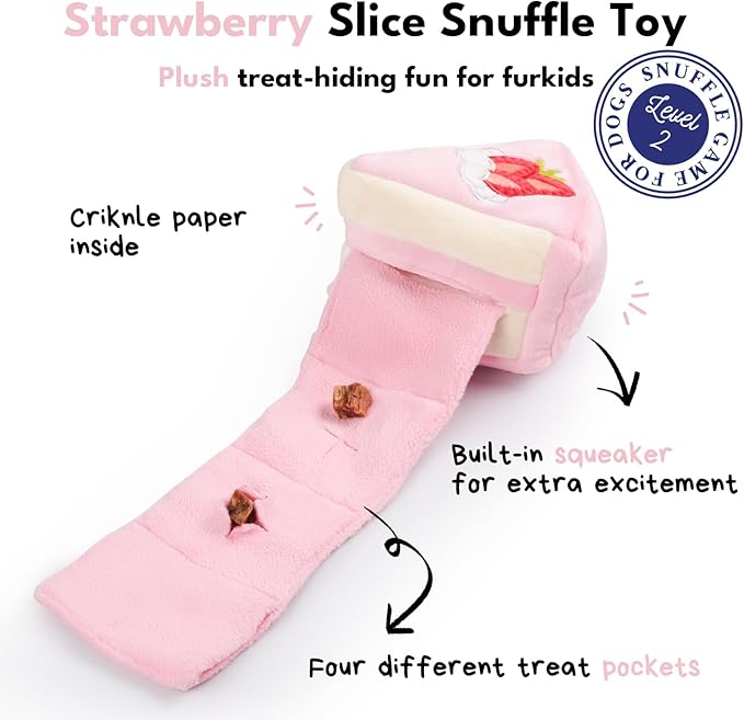 CHEWFFON Dog Birthday Enrichment Toys, Interactive Puppy Puzzle Toy, Crinkle Squeaky Puppy Toy for Boredom, Strawberry Cake Snuffle Toys for Mental Stimulation for Small and Medium Dogs
