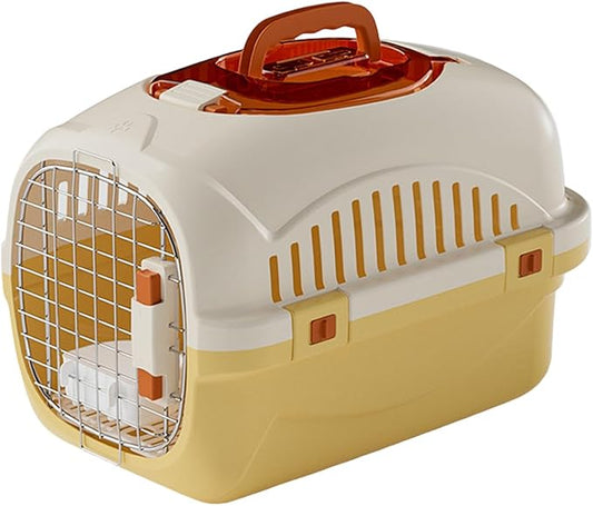 Detachable Pet Carrier for Small Animal, 2025 New Ventilated Plastic Dog Crates, Portable Hard-Sided Dog Crate with Handle for Puppies ＆ Cat Traveling, Hiking, Camping (Yellow)