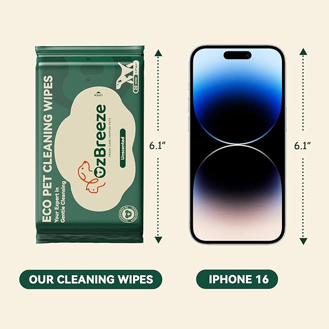 Pets Cleaning Wipes for Dogs & Cats, Unscented Hypoallergenic Grooming Wipes with Coconut Oil, No-Rinse Deodorizing & Hydrating for Paws, Body & Butt, Travel Pack 7.9"x5.9", 20ct