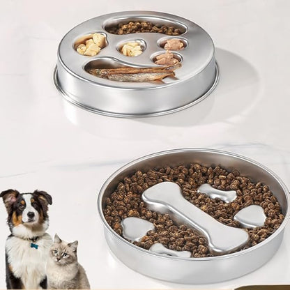 Slow Feeder Dog Bowl Stainless Steel Dog Slow Feeder Food Bowl, Metal Non-Slip Lick Plate,Puppy or Cat Food Holder,Pet Supplies,Puzzle Maze Dish for Small & Medium Sized Breeds (Cat Paw)