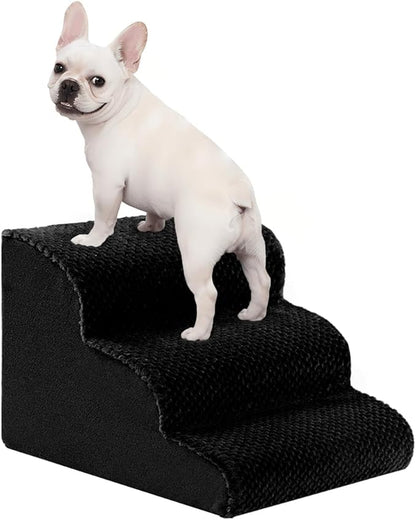 Dog Stairs for Small Dogs 15" H, 3-Step Dog Steps Ramp for Couch Sofa and Chair with Anti-Slip Washable Cover and Durable High Density Foam, Pet Stairs for Cats, Black