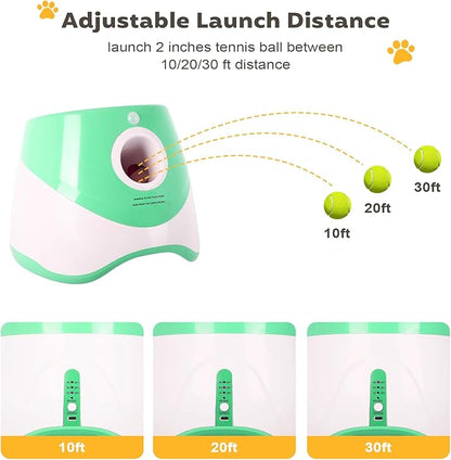 Dollate Automatic Ball Launcher for Small Dogs,Interactive Toys Dog Ball Thrower Machine with 10-30Ft 3 Launching Distance,Indoor & Outdoor with 15 Mini Tennis Balls (2 inch),Green