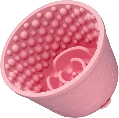 2-in-1 Licking Toy & Silicone Slow Feeder Bowls with Suction Cup - Non-Slip Mat for Bored Medium and Large Breed Dogs, Anxiety Relief, Anti-Choking (5.3" x 3.7", Pink)