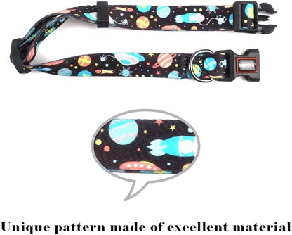 QQPETS Adjustable Soft Dog Collar: Print Flower Pink Multicolor Cute Patterns for XS Small Medium Large Pet Girl Boy Puppy Walking Running Training (XS, Space)