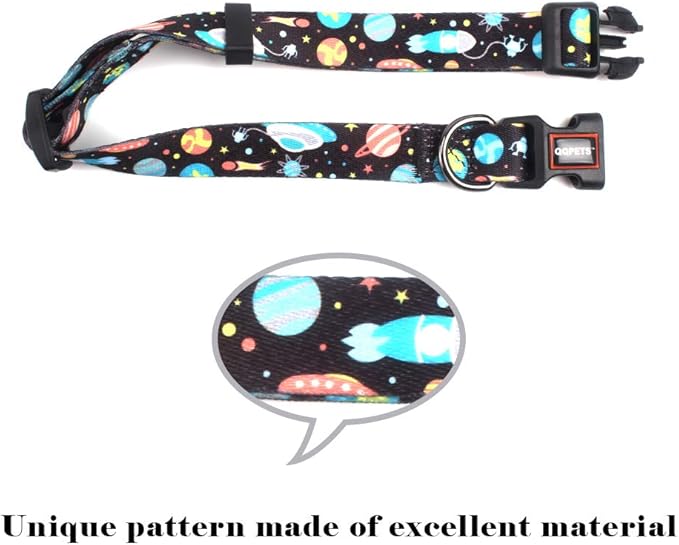 QQPETS Adjustable Soft Dog Collar: Print Flower Pink Multicolor Cute Patterns for XS Small Medium Large Pet Girl Boy Puppy Walking Running Training (M, Space)