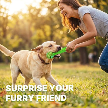 Bone Dog Chew Toy with Rope Ball - Tough Dog Toys with Textured Body for Teeth Cleaning, Dental Chew Toy for Small, Medium and Large Dogs, Green