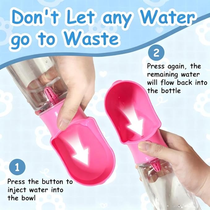 11OZ Portable Dog Water Bottle with Food Container | BPA-Free | Leak-Proof | Perfect for Outdoor Walks (Pink, 11OZ)