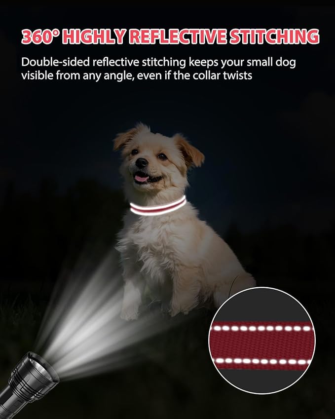 Joytale Dog Collars for Small Dogs, Feather-Light Double-Sided Reflective Nylon Collar for Night Safety, Adjustable Quick-Release for Growing Puppies, Red, S (5/8" Width)
