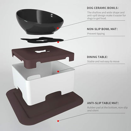 Raised Tilted Dog Feeding Bowl,Elevated Ceramic Dog Bowls Set Anti-Slip,Standing Pet Feeding Dish for Small Medium Dogs and Cats,Black