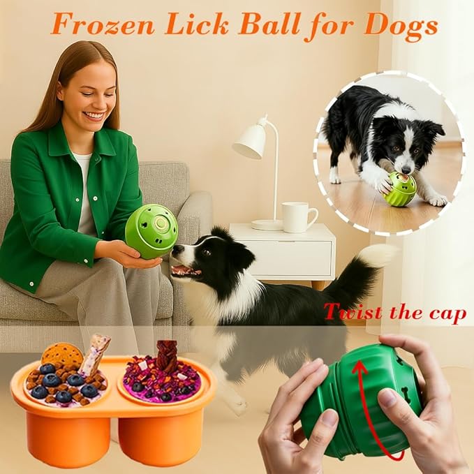 7.87" Dog&Cat Lick Mat with Suction Cups Set,Frozen Treat Puzzle Dispenser for Puppy,Dog Enrichment Toy Foam Ball for Anxiety Relief