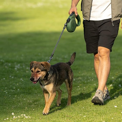 Retractable Dog Leash for Medium & Large Dogs up to 80 lbs, One-Handed Brake, 180kg Strong Nylon Tape, Tangle Free, Anti-Slip Handle (M & L Size) (Dark Green, M-4M)
