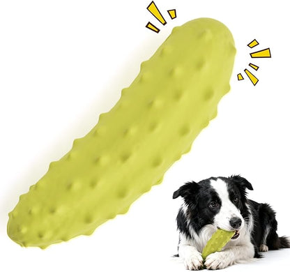 Tough Squeaky Dog Toys, Durable Dog Chew Toy with Natural Rubber, Teething Toys for Medium Large Breeds, Cucumber Pickle Shape, Yellow