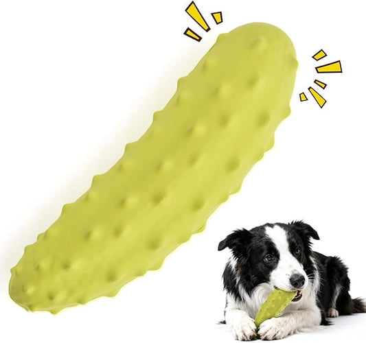 Tough Squeaky Dog Toys, Durable Dog Chew Toy with Natural Rubber, Teething Toys for Medium Large Breeds, Cucumber Pickle Shape, Yellow