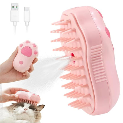 Steamy Cat Brush, 3 in 1 Cat Steamy Brush, Electric Cat Steam Brush, Cat Grooming Brush Silicone Self Cleaning Steam Brush for Massage,Clean and Removing Loose Hair