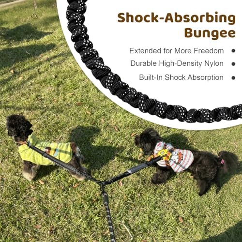 Double Dog Leash - No Tangle Splitter for Two Dogs, Coupler with Adjustable Long Lead Rope, Dual Control Handles, Retractable No Pull Bungee, Walk Train Small Medium Large 2 Pets (Grey) - Image 5