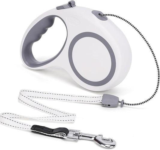 Retractable Dog Leash, 30 FT/ 20 FT Dog Walking Leash for Small Medium Large Dogs up to 77 lbs/ 44 lbs, Heavy Duty No Tangle (White, 20 FT (0-44 lbs))