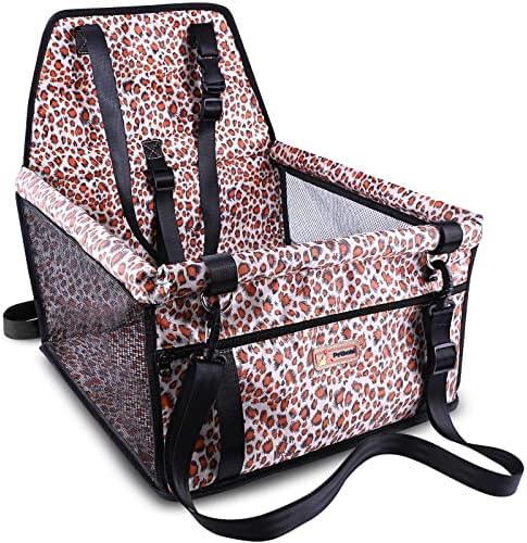 Petbobi Small Dog Car Seat, Dog Car Booster Seat for Small Medium Dogs 5-15 lbs, Foldable Front Seat Safety with Sturdy PVC Tube Frame, Breathable Mesh, Leopard Print by Petbobi
