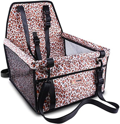 Petbobi Small Dog Car Seat, Dog Car Booster Seat for Small Medium Dogs 5-15 lbs, Foldable Front Seat Safety with Sturdy PVC Tube Frame, Breathable Mesh, Leopard Print by Petbobi