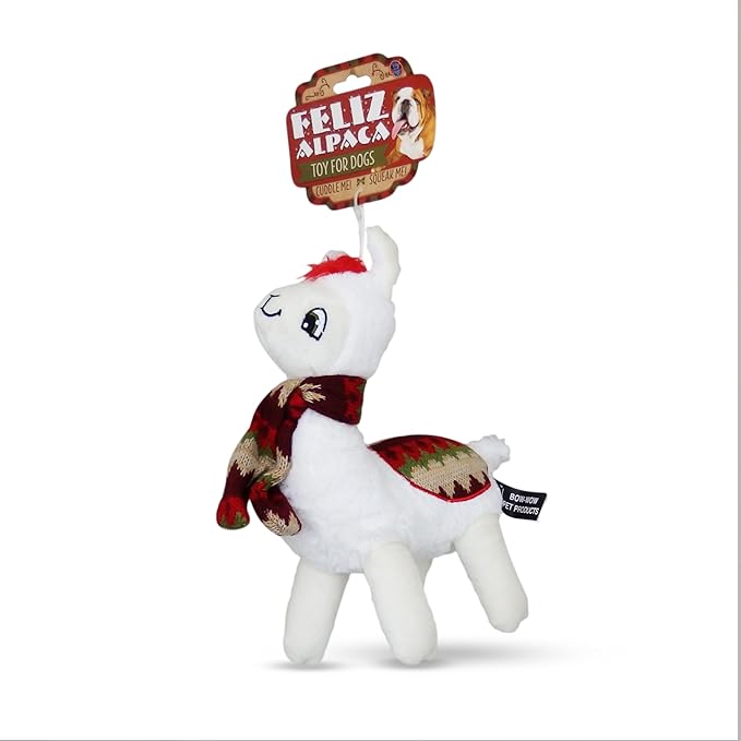 Bow Wow Pet Feliz Alpaca with Scarf Plush Squeaky Dog Toy