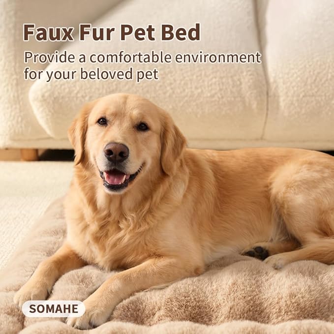 Large Dog Bed Mat, Extra Large Plush Faux Fur Washable Pet Bed for Large Dogs, Non-Slip Fluffy Dog Mat – Machine Washable XL Dog Sleeping Pad for Large Breeds, 35 x 27 Inch Coffee