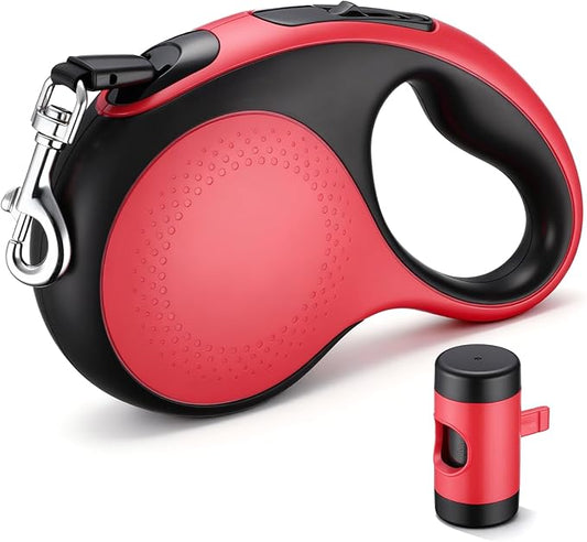 Segarty 16 Ft Retractable Leash with Waste Bag Dispenser, 5m Dog Leash Anti-Slip Handle and 360°Tangle-Free Retraction for Pets up to 66 lbs, Dogs Walking Accessories with One-Handed Brake Pause Lock