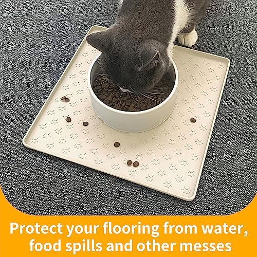 Ptlom Pet Placemat for Dog and Cat, Waterproof Non-Slip Silicone Feeding Bowl Mat Prevent Food and Water Overflow, Puppy Dish Feeder Fountain Trays Suitable for Medium and Small Pets, Beige - Image 5