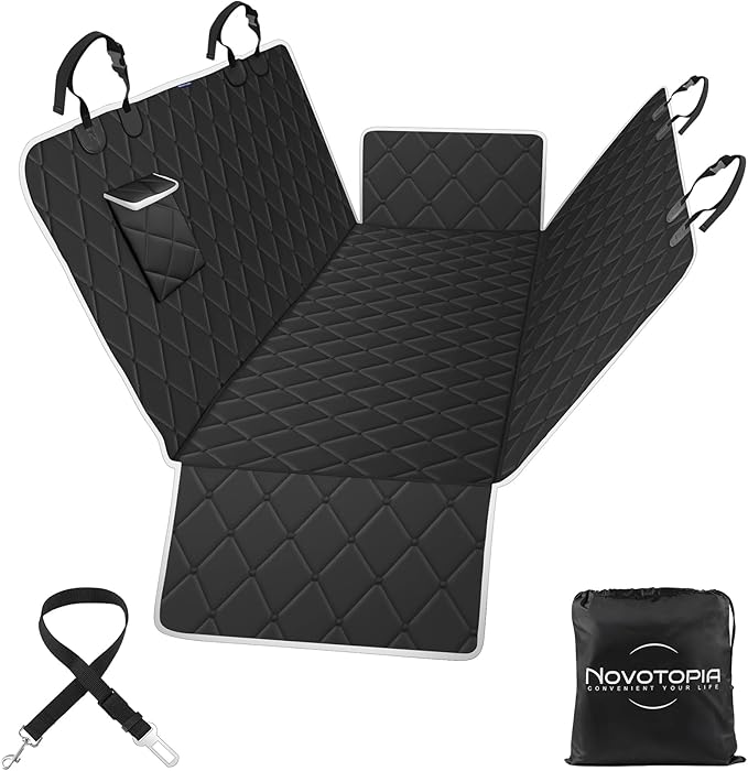 Dog Car Seat Cover for Back Seat 100% Waterproof, Long-Lasting and Soft Nonslip Backseat Cover for Cars, SUVs and Trucks, 600D Oxford Fabric, Black-White, Standard (54" W x 59" L)