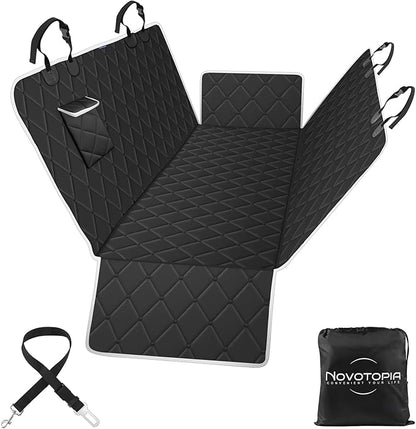 Dog Car Seat Cover for Back Seat 100% Waterproof, Long-Lasting and Soft Nonslip Backseat Cover for Cars, SUVs and Trucks, 600D Oxford Fabric, Black-White, Standard (54" W x 59" L)