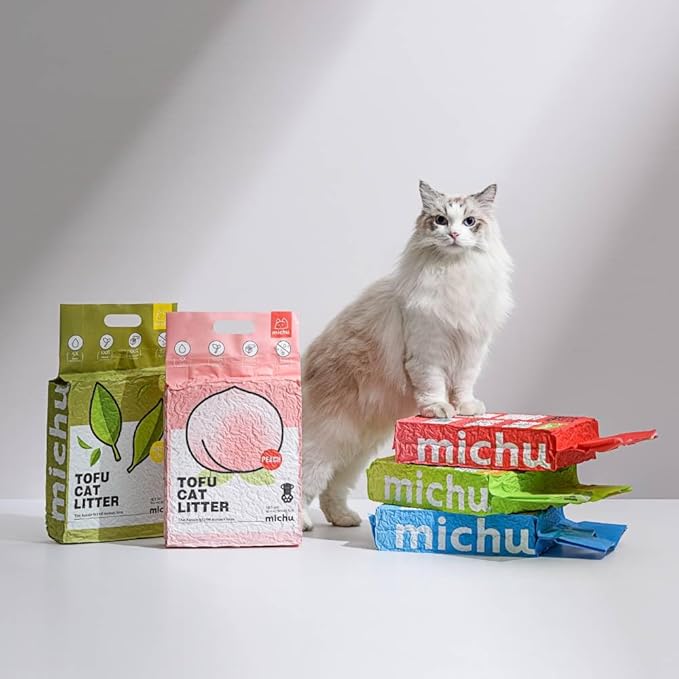 Michu Tofu Cat Litter Natural Clumping Tofu Cat Litter, Fast Clumping and Easily Scoop-able 5.5lb/88oz 5 Scents - Ocean Fresh, 12 Pack