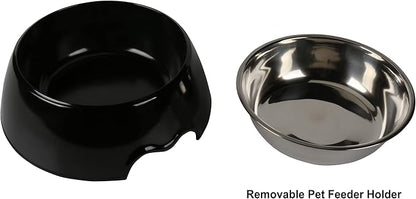M&BGWPP Melamine Plastic Dog Food Bowl, Non Skid Base，Anti-Slip Pet Feeder Bowls, 2-in-1 Removable Stainless Steel Pet Feeder Holder for Dogs and Cats (14oz 6.89in*2.24 in, Black)