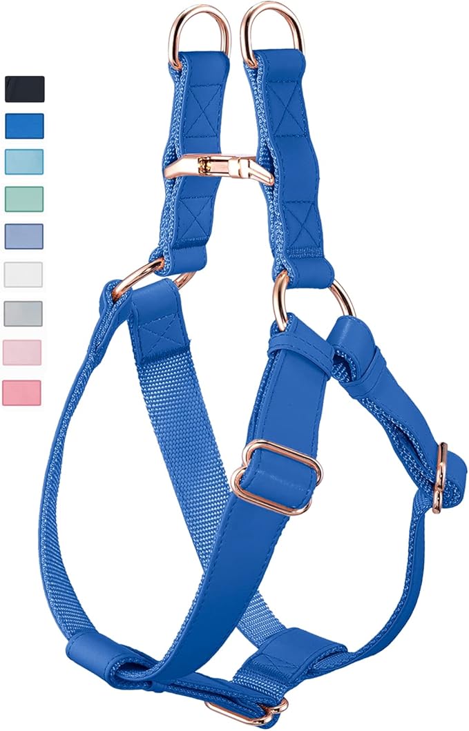 Soft Leather No Pull Dog Harness - Adjustable Step In Dog Harness with Rose Gold Heavy Duty Metal Buckle, Freedom Nylon Dog Halter Vests for Small Medium Large Dogs Easy Walking Training XS, Dark Blue