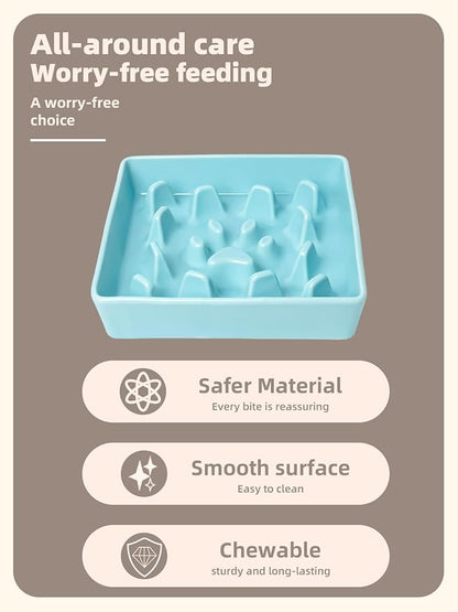 GDCZ Dog Slow Feeder Bowls, Square Ceramic Pet Food Bowl for Medium Breed, Fun Dog Bowls to Slow Down Eating (Turquoise, M-1.8 Cups)