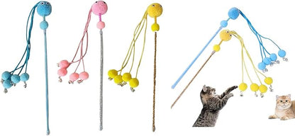 Cute Tassels Teaser Wand Toy with Pompoms&Small Bells Teaser Wand Interactive Toy Chasing Wand Toy Candy Color Interactive Toy for Indoor Cats Interactive Toy for Boring Indoor Adult