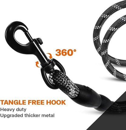 Taglory Rope Dog Leash 6 FT with Comfortable Padded Handle, Highly Reflective Threads Leash and Anti-Tangle Clip for Walking Medium Large Dogs, 1/2 inch, Black