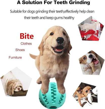 Idepet Dog Toy Ball, Nontoxic Bite Resistant Toy for Dogs & Cats, Dog Food Treat Feeder, Chew Tooth Cleaning Exercise Game & IQ Training Ball (2 Pack - Blue & Green, 1.95 inch)