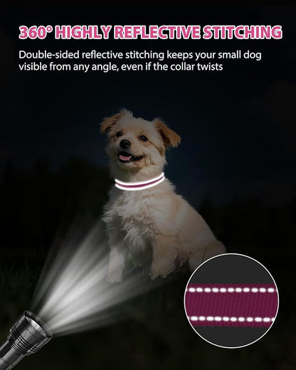 Joytale Small Dog Collar, Durable Double-Sided Reflective Nylon Collar for Night Safety, Adjustable Quick-Release for Active Breeds, Hotpink, S (3/4" Width)