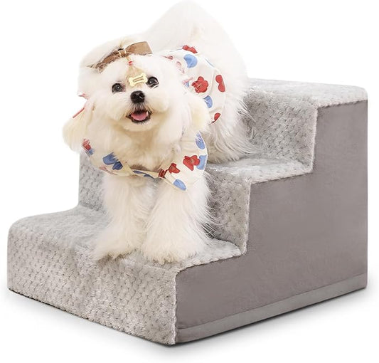 Dog Stairs for Small Dogs,13" H,3-Step Dog Steps for High Bed Couch and Sofa,Pet Stairs for Dogs and Cats Climbing with Non-Slip Bottom and Washable Cover,Light Grey