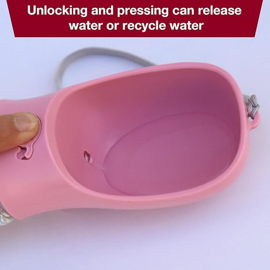 Dog Water Bottle with Food Container Holder, Travel Puppy Drinking Bowl, Portable Pet Water Dispenser, Patented Design, Food Grade Plastic 19 oz Water Bottle+100g Snack cans