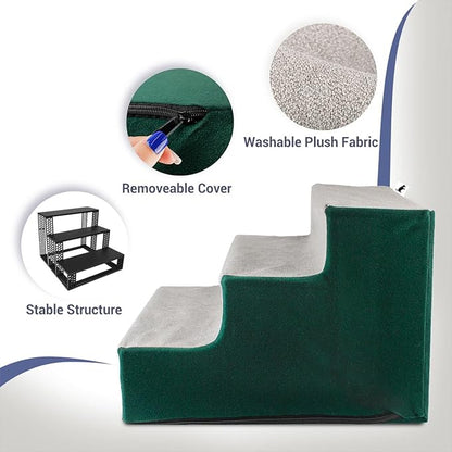 Dog Stair for Small Dogs Assembled Cat Steps with Washable Cover for Couch, Low Bed (Height: 12.2”)