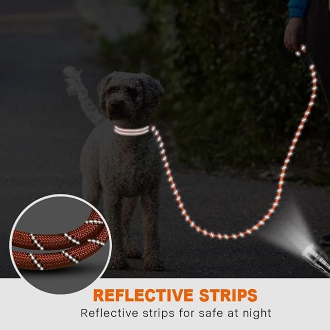 Taglory Rope Dog Leash 4 FT with Comfortable Padded Handle, Highly Reflective Threads Leash and Anti-Tangle Clip for Walking Small Dogs, 3/8 inch, Orange