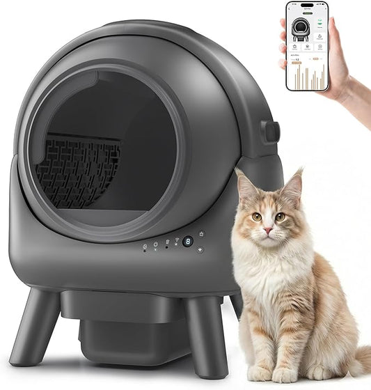 Automatic Litter Box, Self Cleaning Litter Box with APP Control, Advanced Safety Sensors & Odor Control, 15-Day Extra Large Waste Bin, Quiet Operation, Gray