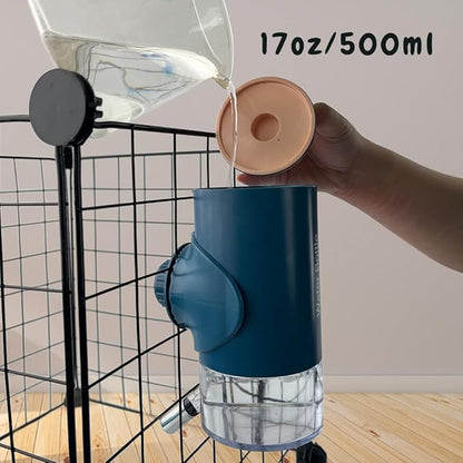 No Drip Top Fill 17oz/ 500ml Water Bottle Hanging Cage Leakproof Water Dispenser, Crate Auto Water Feeder Feeding for Cats, Dogs, Bunnies, Chinchilla Small Animals (Blue)