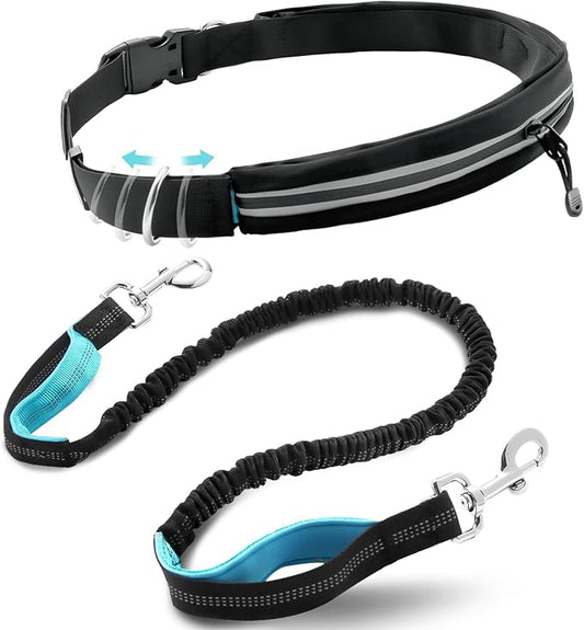 Caudblor Waist Leash for Medium Large Dog Walking, Bungee Hands Free Leash with Zipper Pouch, Around The Waist No Pull Running Dog Belt, Padded Handle Jogging No Hands Heavy Duty